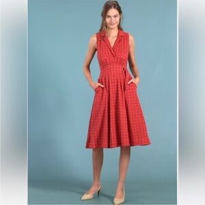 Anthropologie Elm Collared Dress belted sleeveless midi retro collar eyelet 14